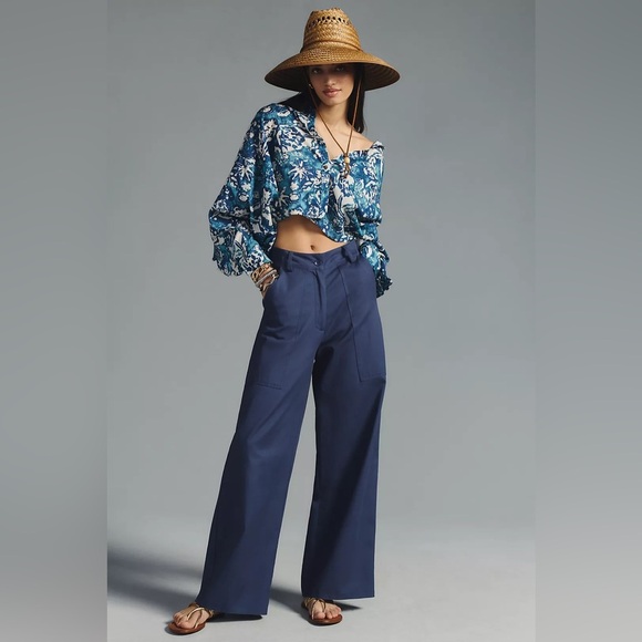 NEW Anthropologie Pilcro Batwing Ruffle Blouse Size Small Blue Floral NWT. 4 - Picture 3 of 10